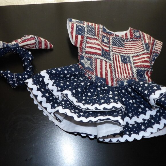 Red White Blue Doll Dress and Head Band for 18 inch Dolls Hand Crafted - Picture 13 of 16